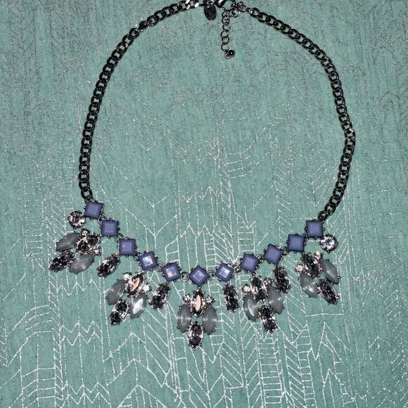 Light blue collar necklace w adjustable silver chain marquis clusters dazzling - Picture 3 of 16